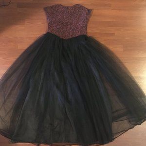 Gothic corset evening gown with black tulle skirt